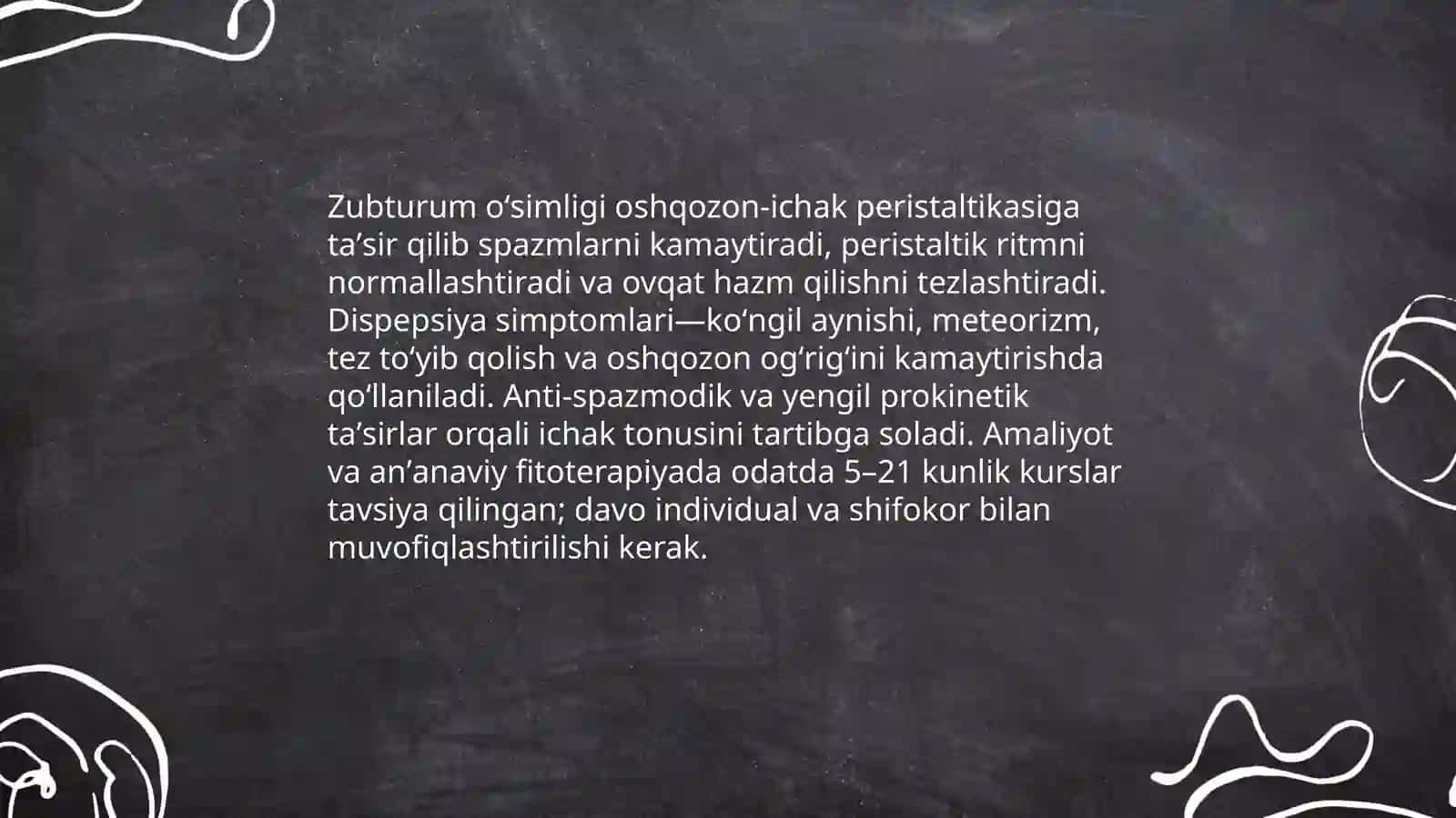 Zubturum oʻsimligining Hazm qilish sistemasi kasalliklarida qoʻllanilishi 4