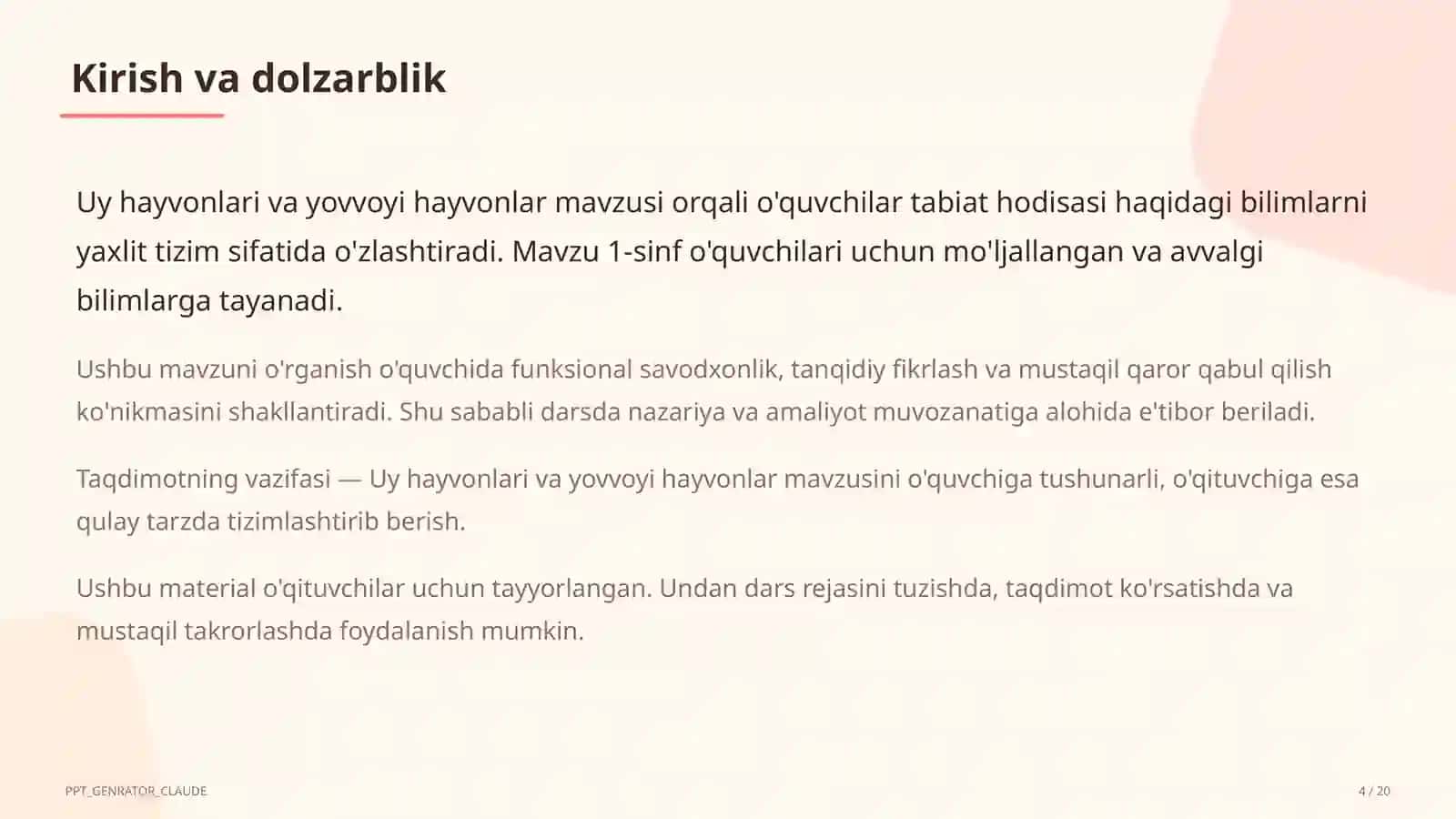 Uy hayvonlari va yovvoyi hayvonlar (1-sinf) 4