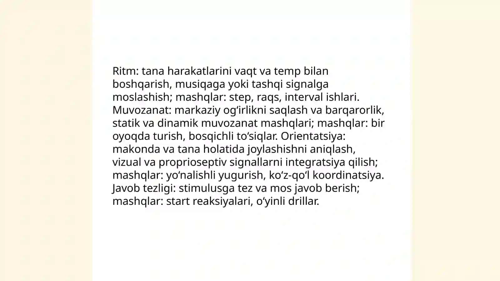 Koordinatsion qobiliyatlar va egiluvchanlikni tarbiyalash 4