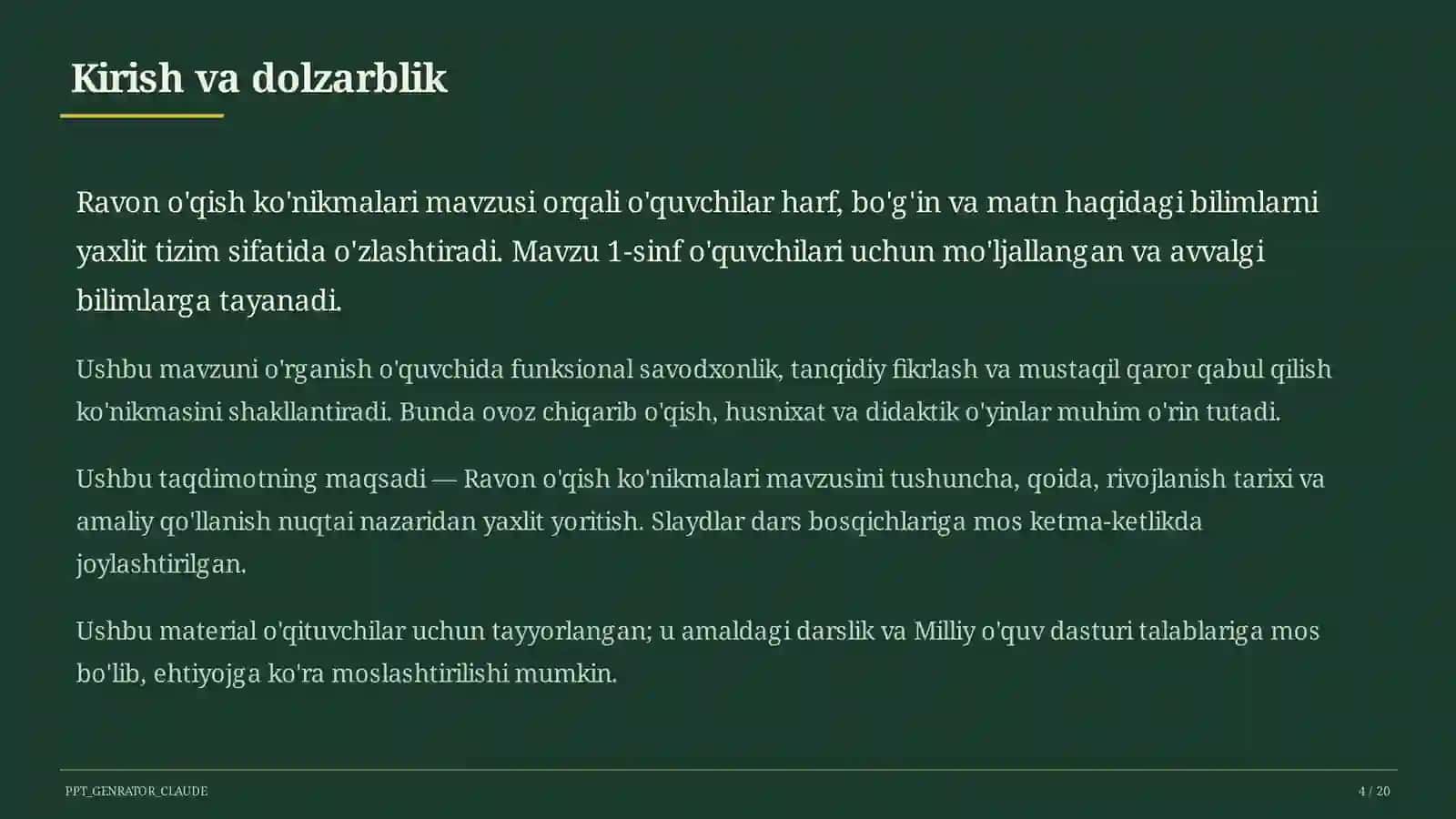 Ravon o'qish ko'nikmalari (1-sinf) 4