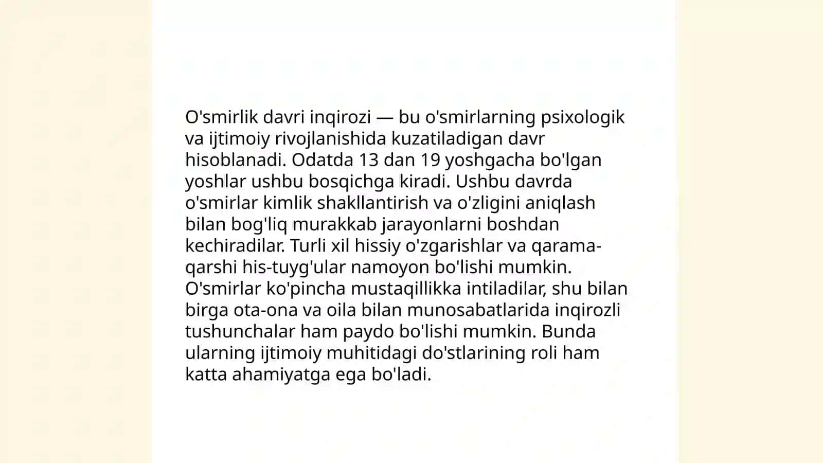 O'smirlik davri inqirozi va uning psixologik psixofiziologik sabablari 4