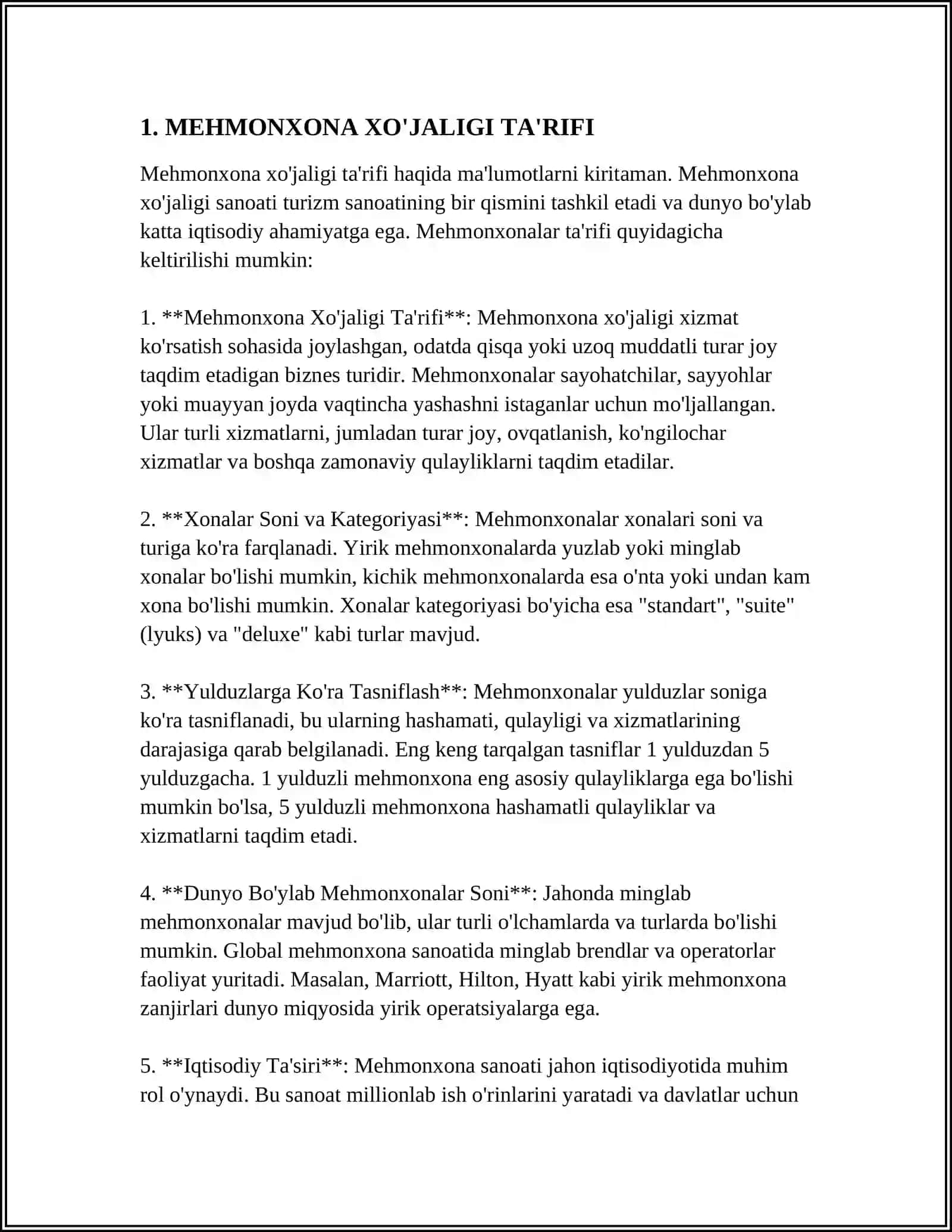 MEHMONXONA XOʻJALIGIDA XIZMATI FANINING MAQSADI VA VAZIFASI REFERAT 4