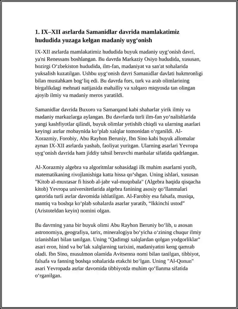 IX-XII ASRLARDA MAMLAKATIMIZ HUDUDIDA RO‘Y BERGAN MADANIY UYG‘ONISH(RENESSANS) 4