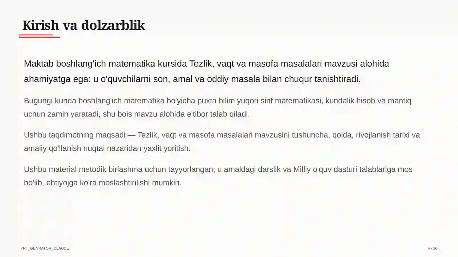Tezlik, vaqt va masofa masalalari (4-sinf) 4