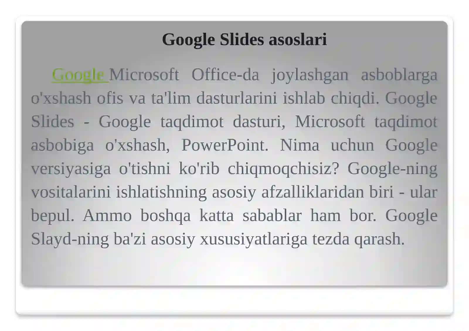 Google Презентация va uning imkoniyatlari 4