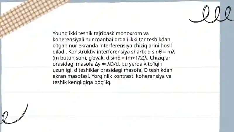Yorugʻlik interferentsiyasi va difraksiyasi. Golografiya haqida tushuncha 4