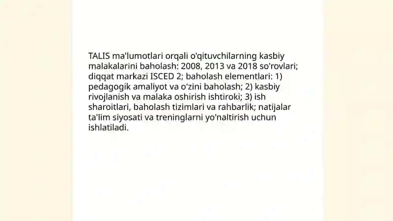 TALIS, EGRA va EGMA tadqiqotlarining metodologik asoslari 4