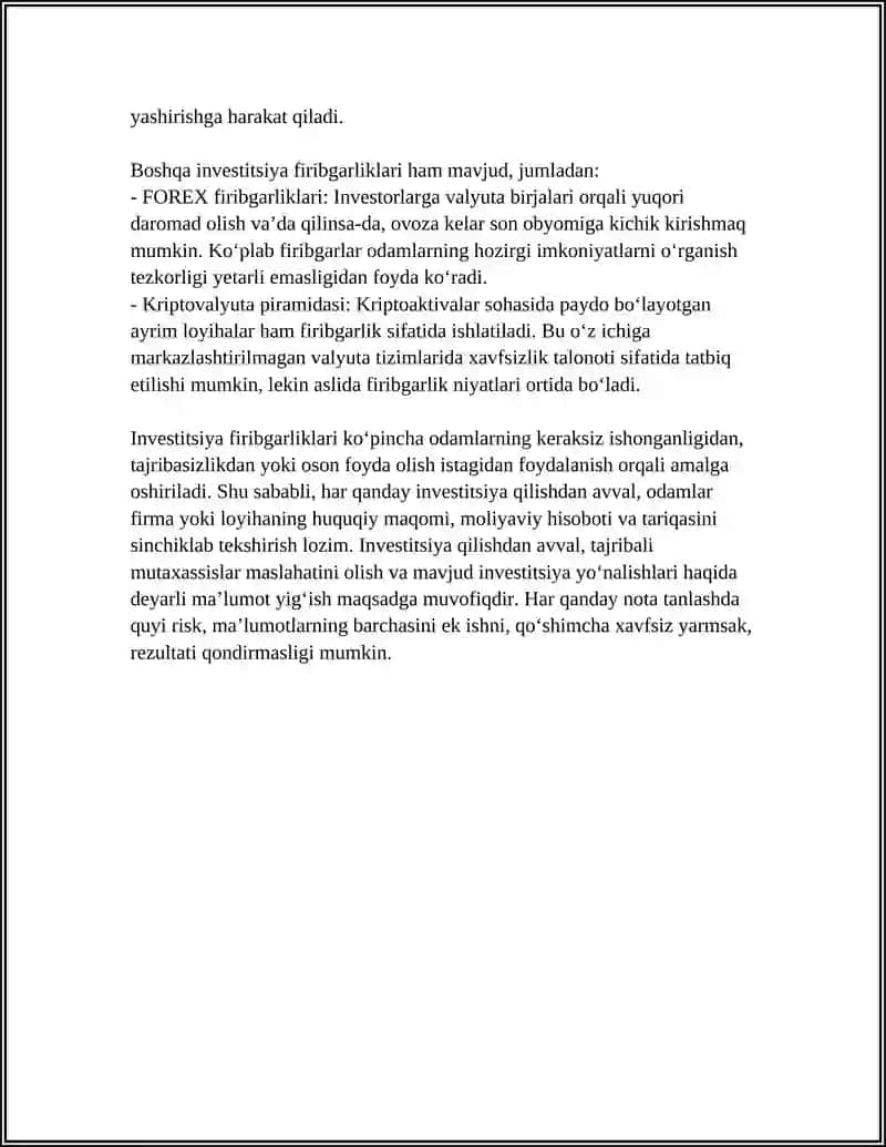 INVISTITSIYA BILAN BO’LADIGAN FRIBGARLIKLAR MOLIYAVIY PIRAMIDA VA UNING BELGILARI 4
