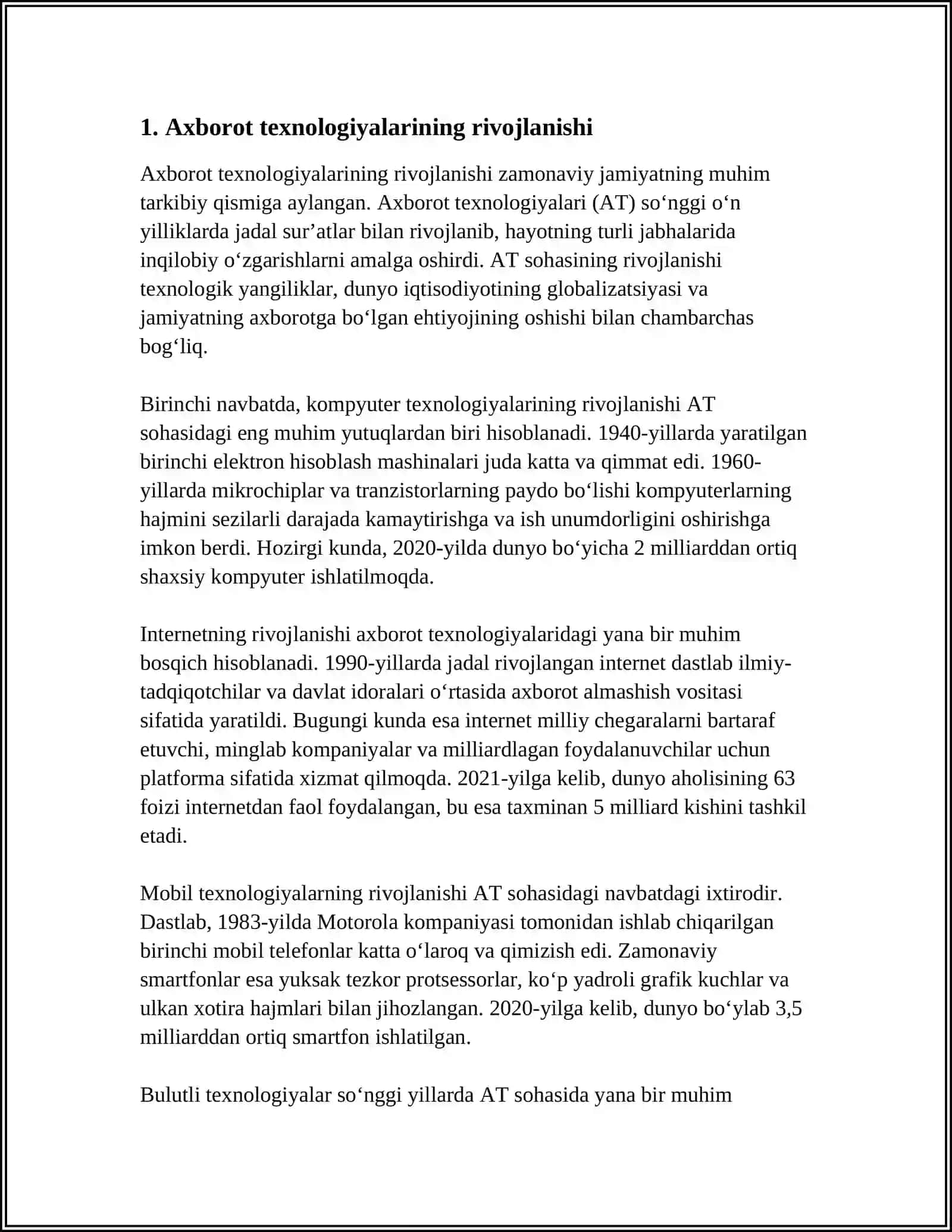 AL XORAZMIY NOMIDAGI TOSHKENT AXBOROT TEXNOLOGIYA UNIVERSITETI MUSTAQIL ISH 4
