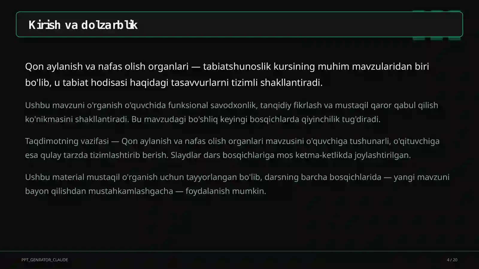 Qon aylanish va nafas olish organlari (4-sinf) 4