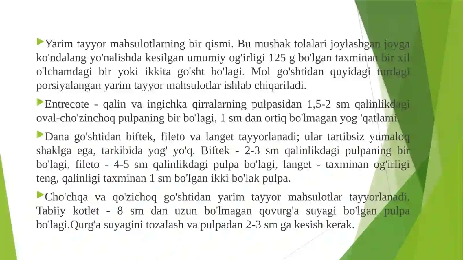 Yarimfabrikatlar tasnifi, xomashyo va qo'shimcha materiyallar 4