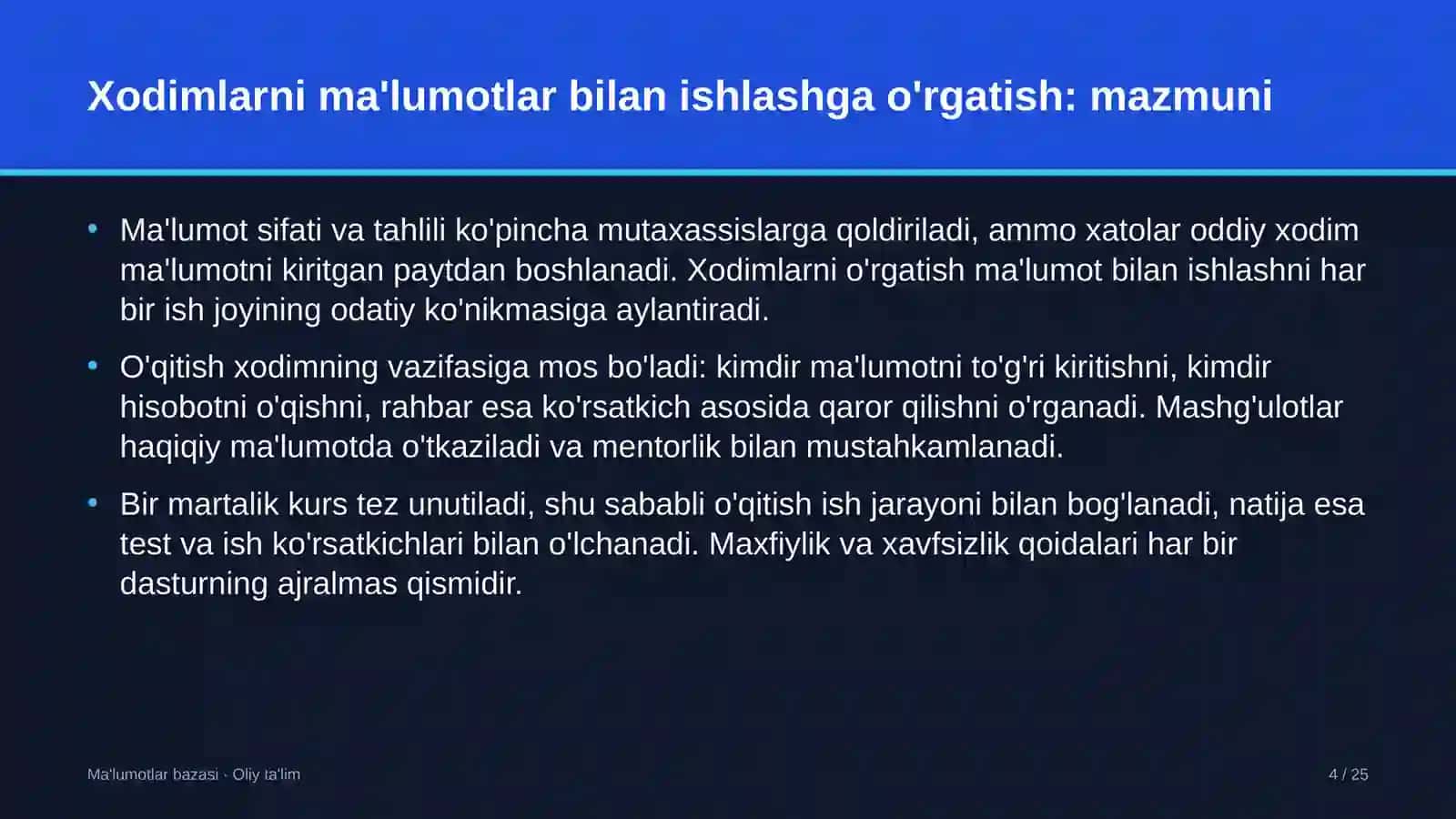 Energetikada xodimlarni ma'lumotlar bilan ishlashga o'rgatish 4