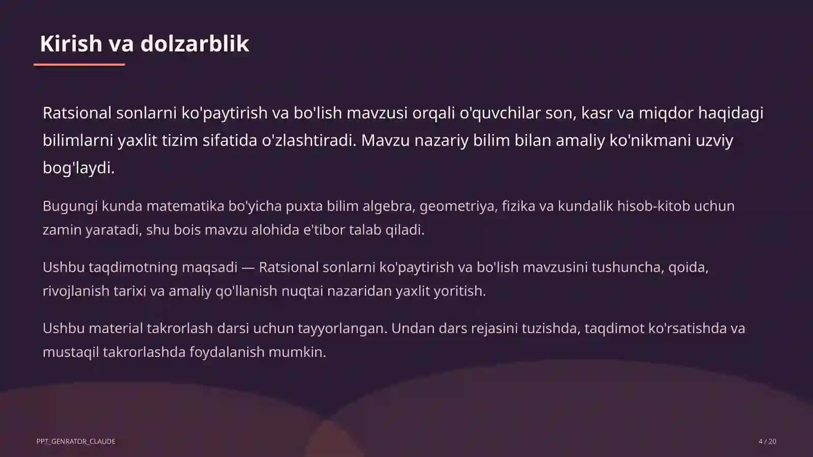 Ratsional sonlarni ko'paytirish va bo'lish (6-sinf) 4