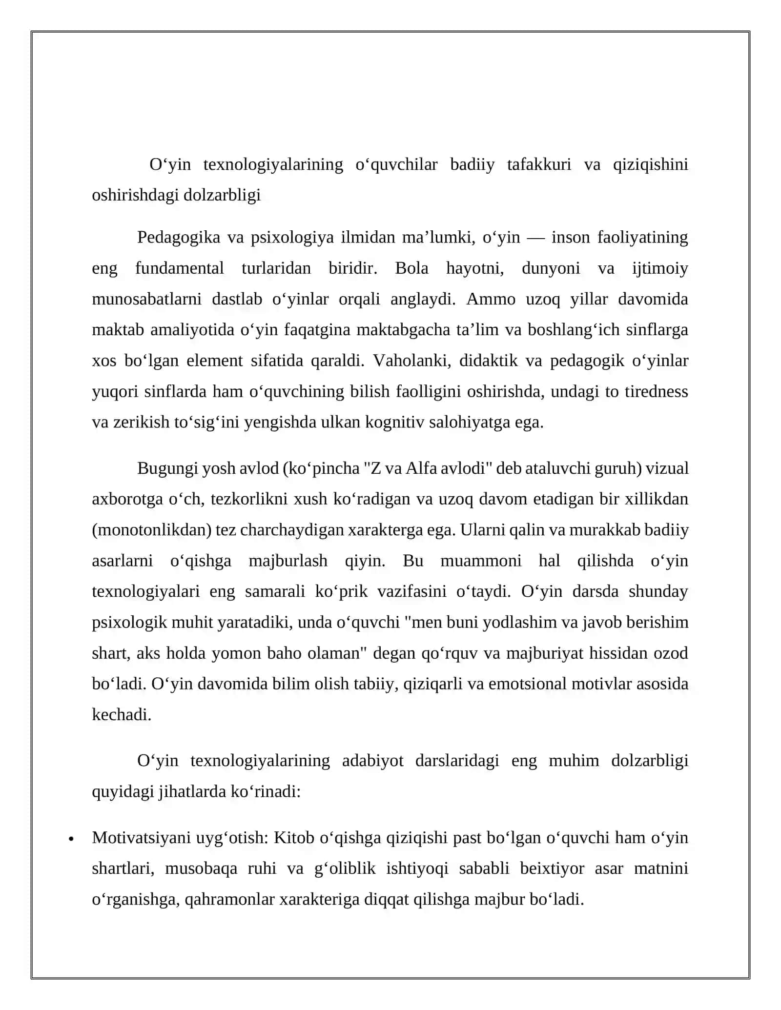 Adabiyot darslarida o‘yin texnologiyalarini qo‘llash metodikasi 4