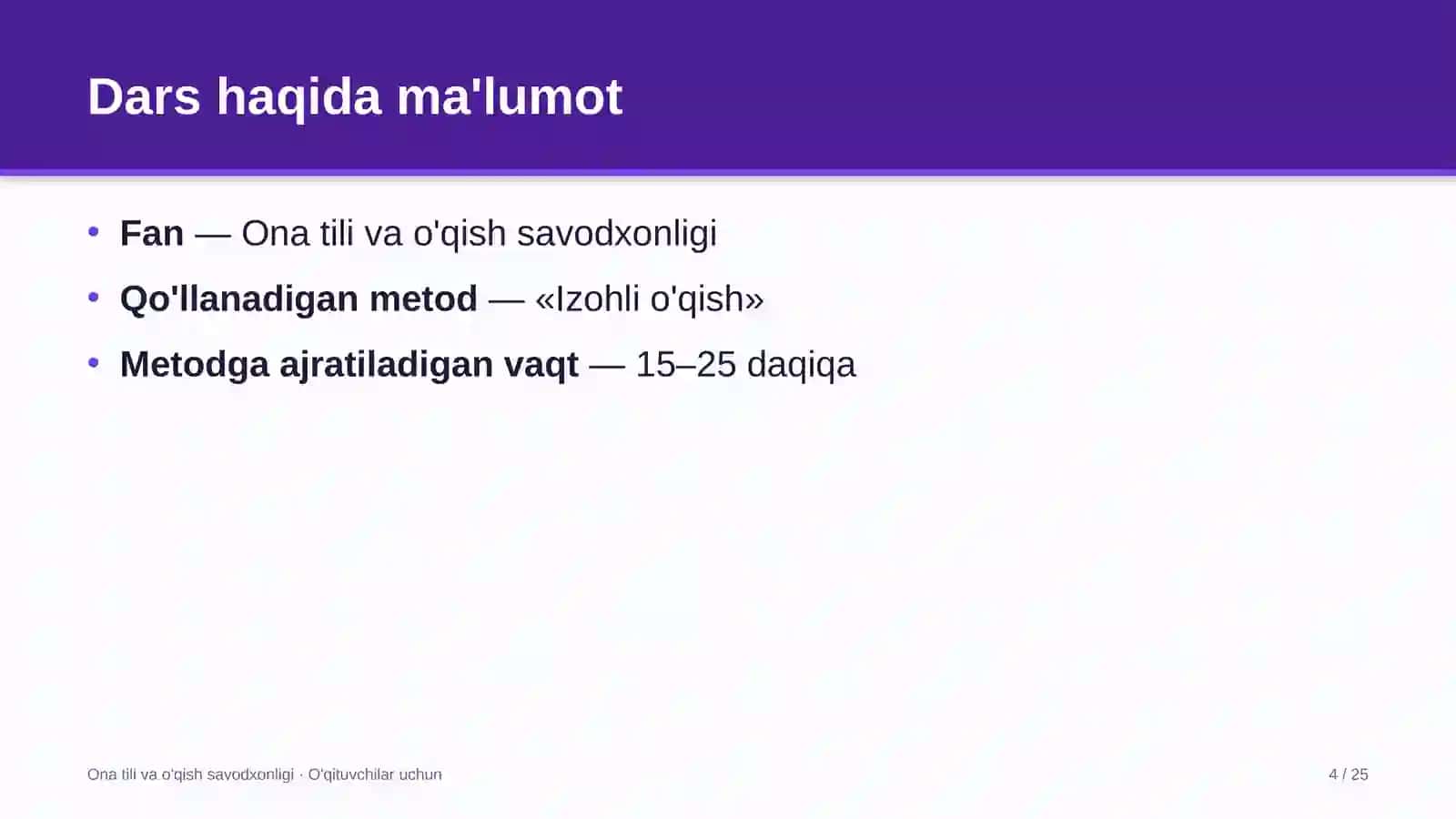 ona tili va o'qish savodxonligi darslarida izohli o'qish metodidan foydalanish 6921 4