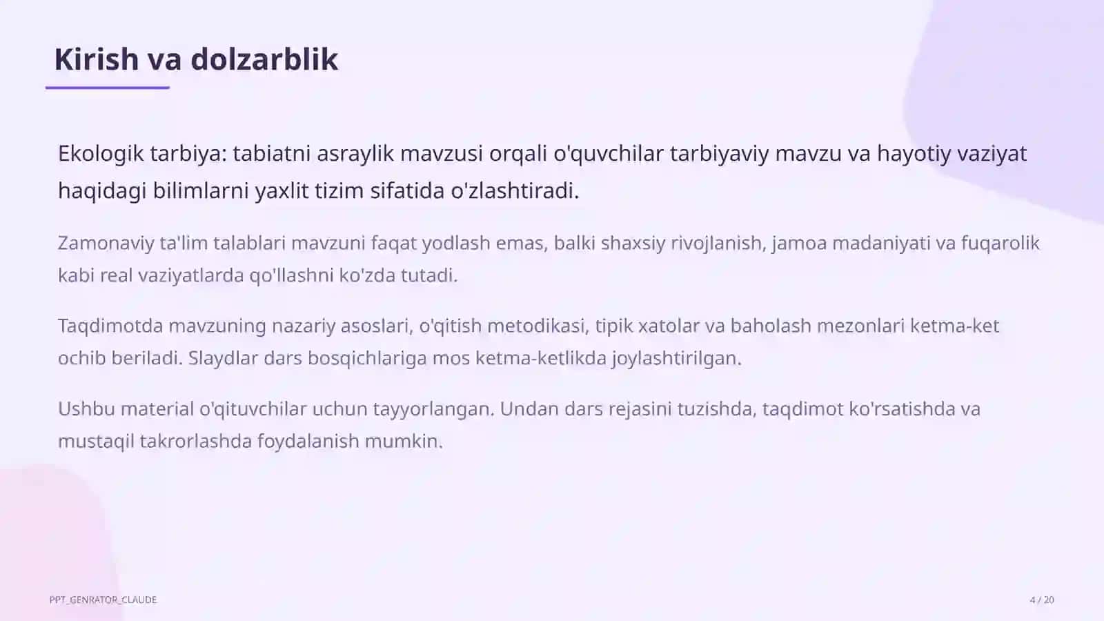Ekologik tarbiya: tabiatni asraylik 4