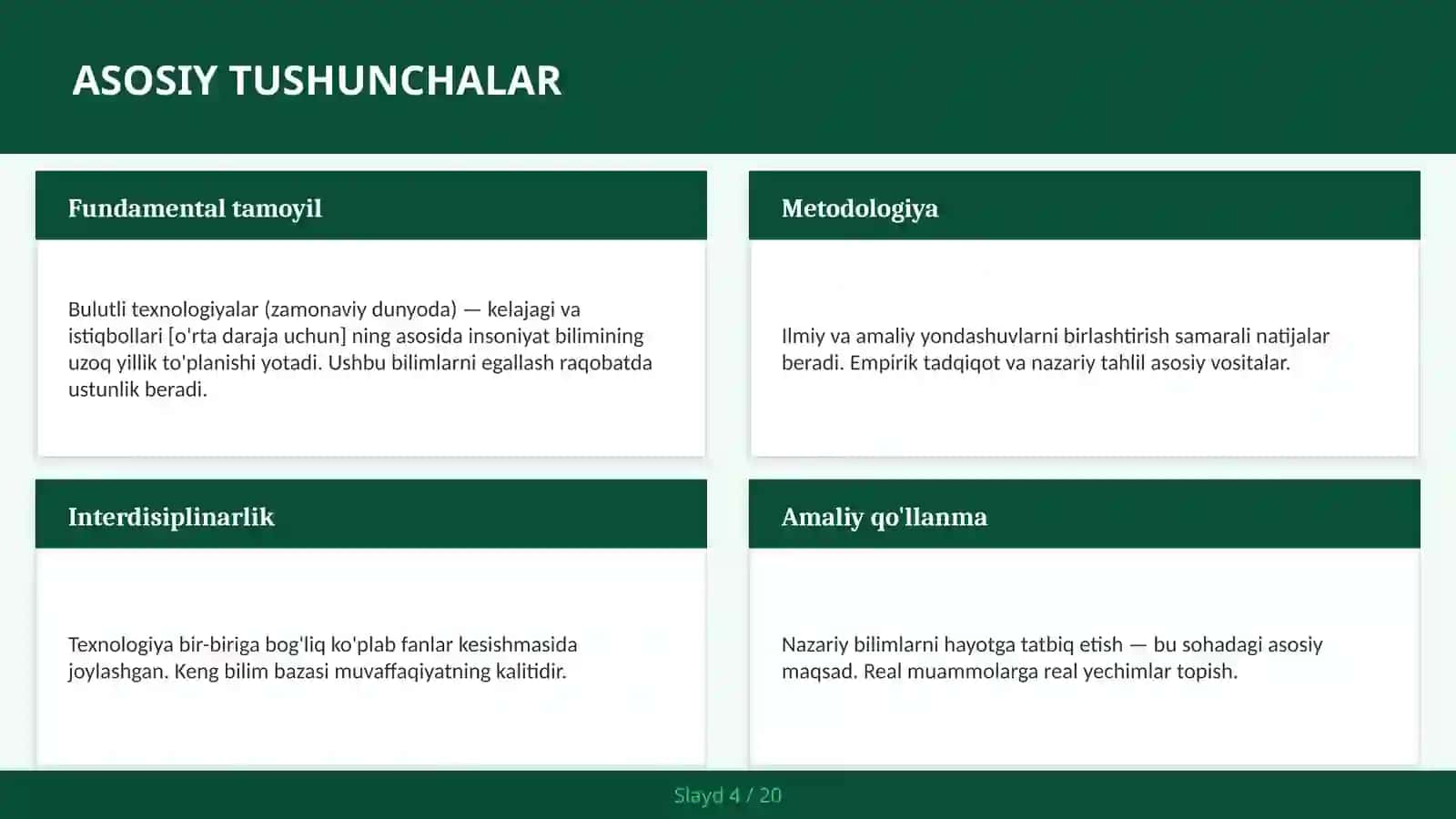 Bulutli texnologiyalar (zamonaviy dunyoda) — kelajagi va istiqbollari [o'rta daraja uchun] 4