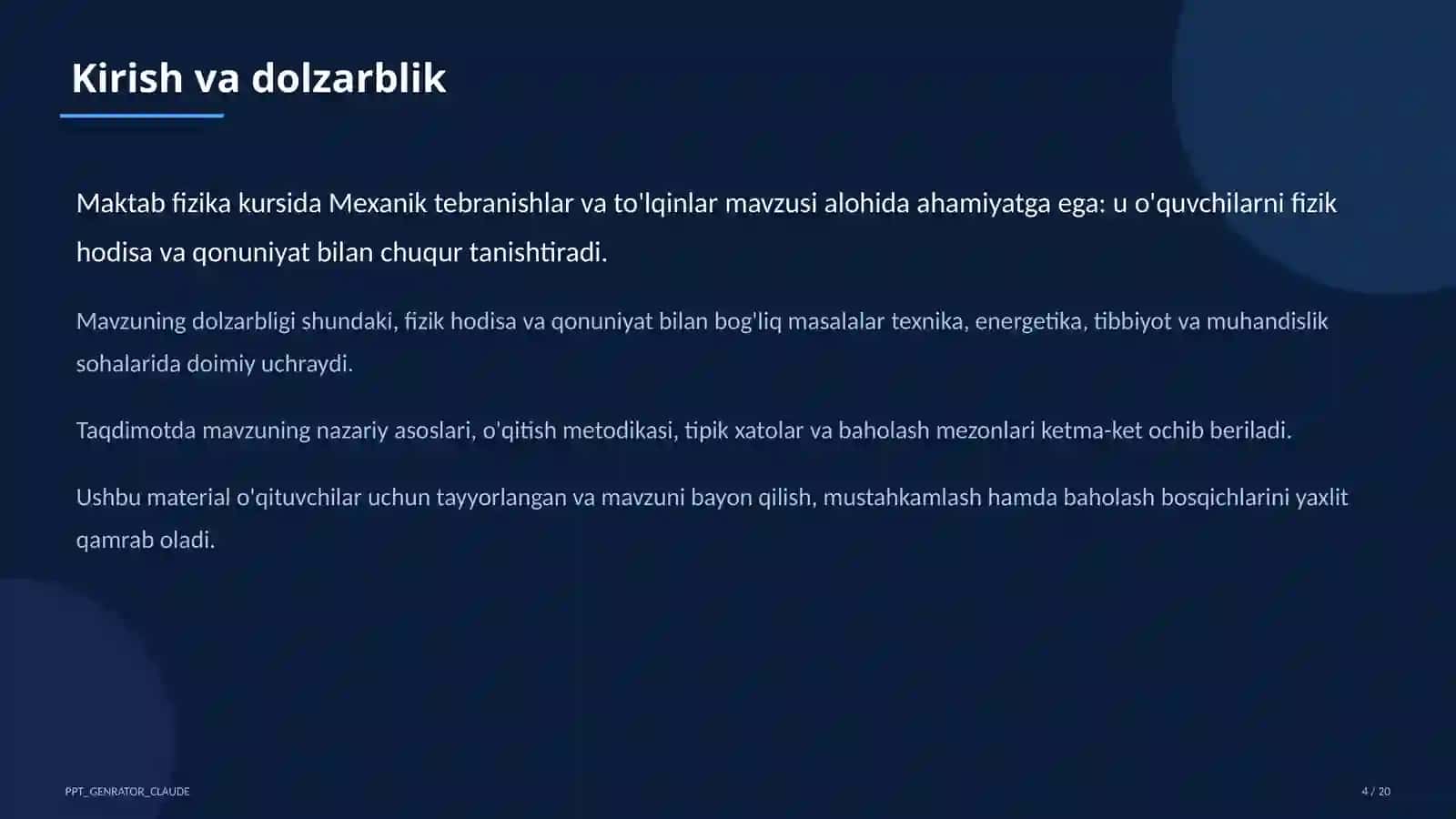 Mexanik tebranishlar va to'lqinlar (9-sinf) 4
