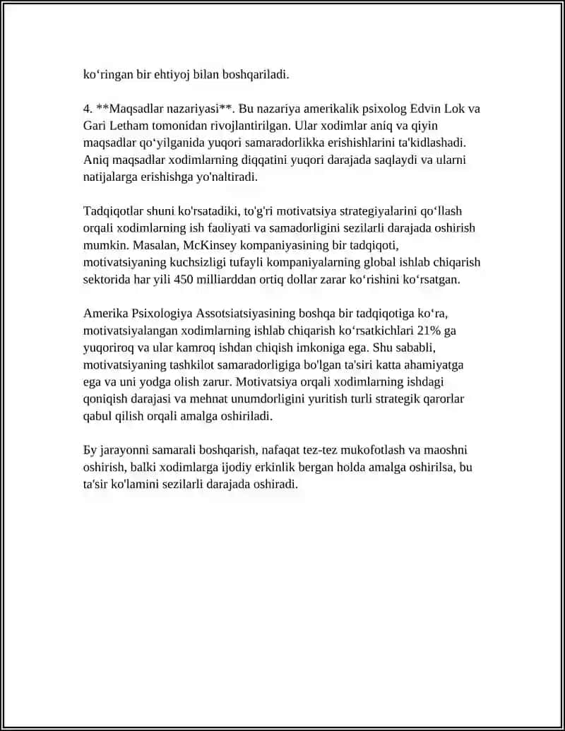 Xodimlarni motivatsiya nazariyalari va ularning ish unumdorligiga ta'siri 4