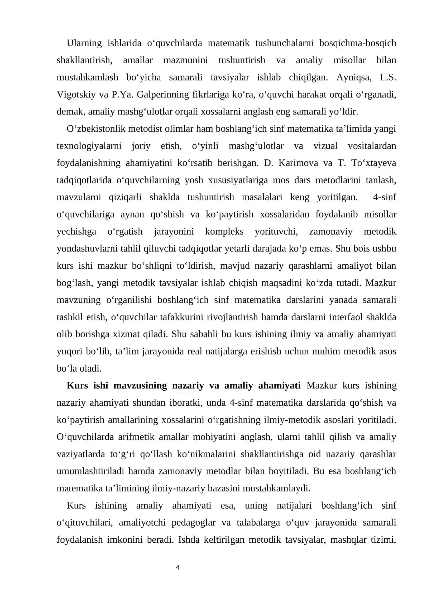 Boshlang‘ich sinflarda qo‘shish va ko‘paytirishning xossalaridan foydalanib misollar yechishga o‘rgatish metodikasi 4