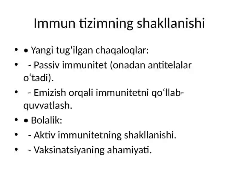 Immun tizimining shakllanishi va yoshga qarab o‘zgarishi 4
