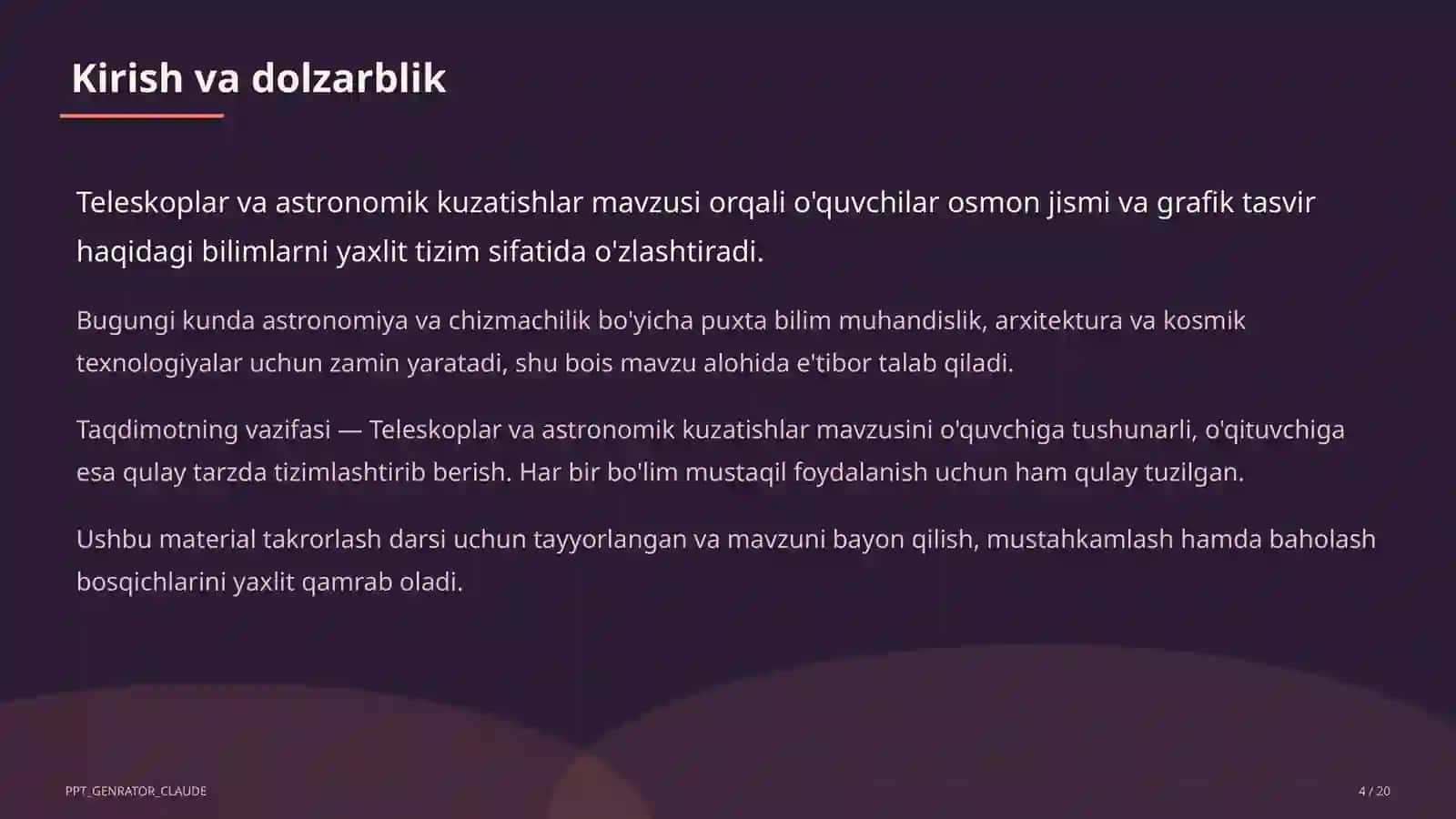 Teleskoplar va astronomik kuzatishlar (10-sinf) 4
