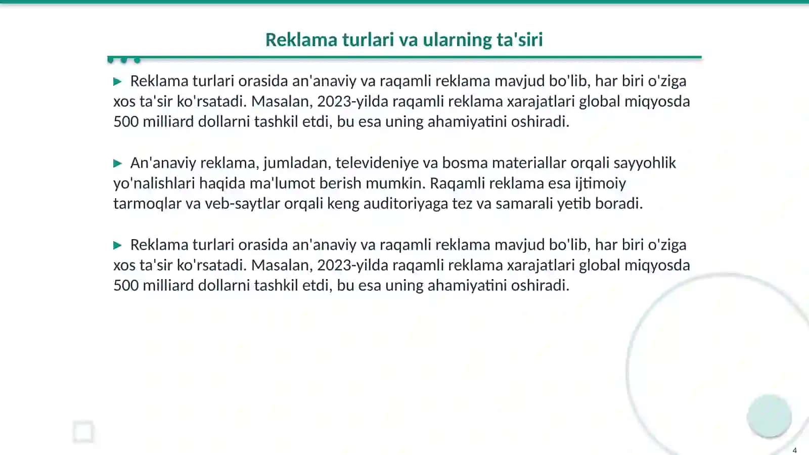 Sayyohlik yoʻnlashlarini targʻib qilishda reklamaning roli 4