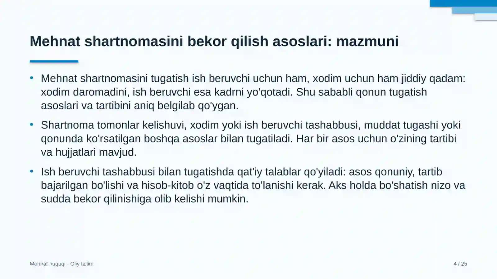 trenajyor zallarida mehnat shartnomasini bekor qilish asoslari 5555 4
