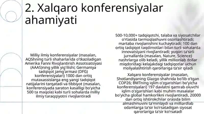Xalqaro va Respublika miqyosida oʻtkazilayotgan ilmiy anjumanlar 4