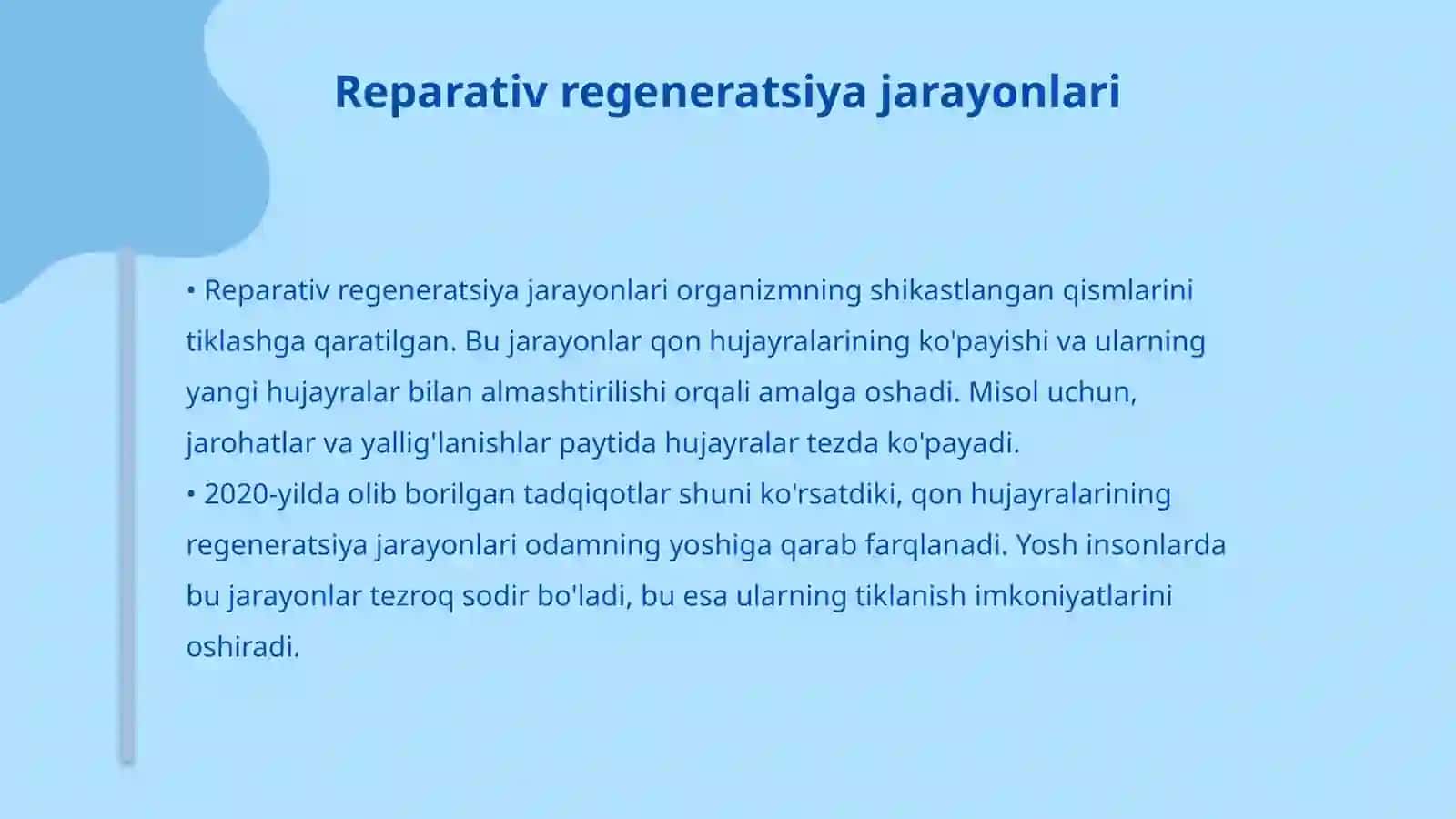 Qon hujayralarining reparativ regeneratsiyasi va tiklanish jarayonlari 4