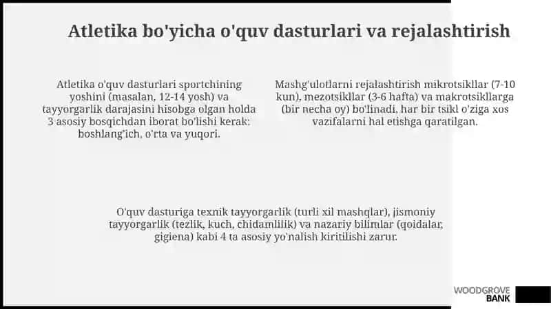 Ta'lim muassasalarida yengil atletika mashg'ulotlarini tashkil qilish va o'tkazish 4
