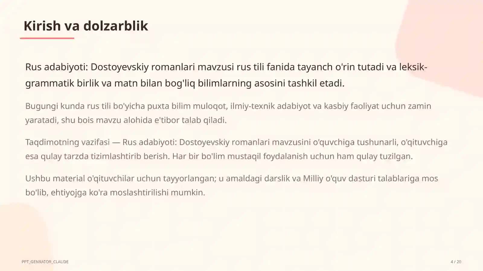 Rus adabiyoti: Dostoyevskiy romanlari (11-sinf) 4