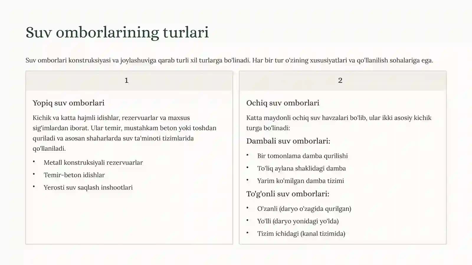 Suv omborlari to'g'onlari va inshootlarining turlari 4