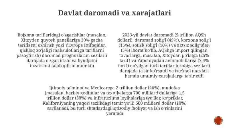 Tarif Rejalar va Oqibatlari 4