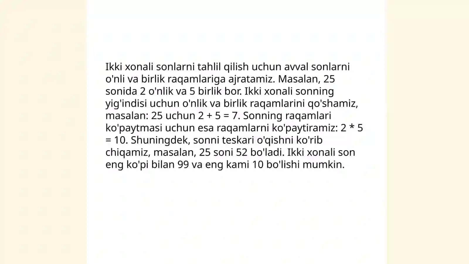 Ikki xonali sonni bir xonali songa bòlish 4
