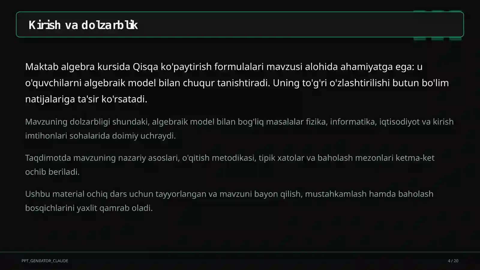 Qisqa ko'paytirish formulalari (7-sinf) 4