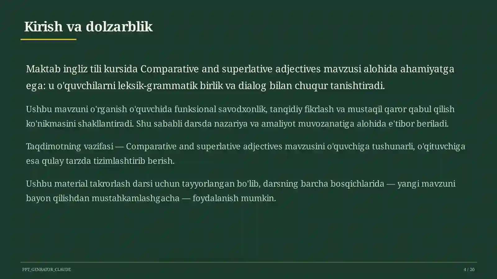 Comparative and superlative adjectives (6-sinf) 4