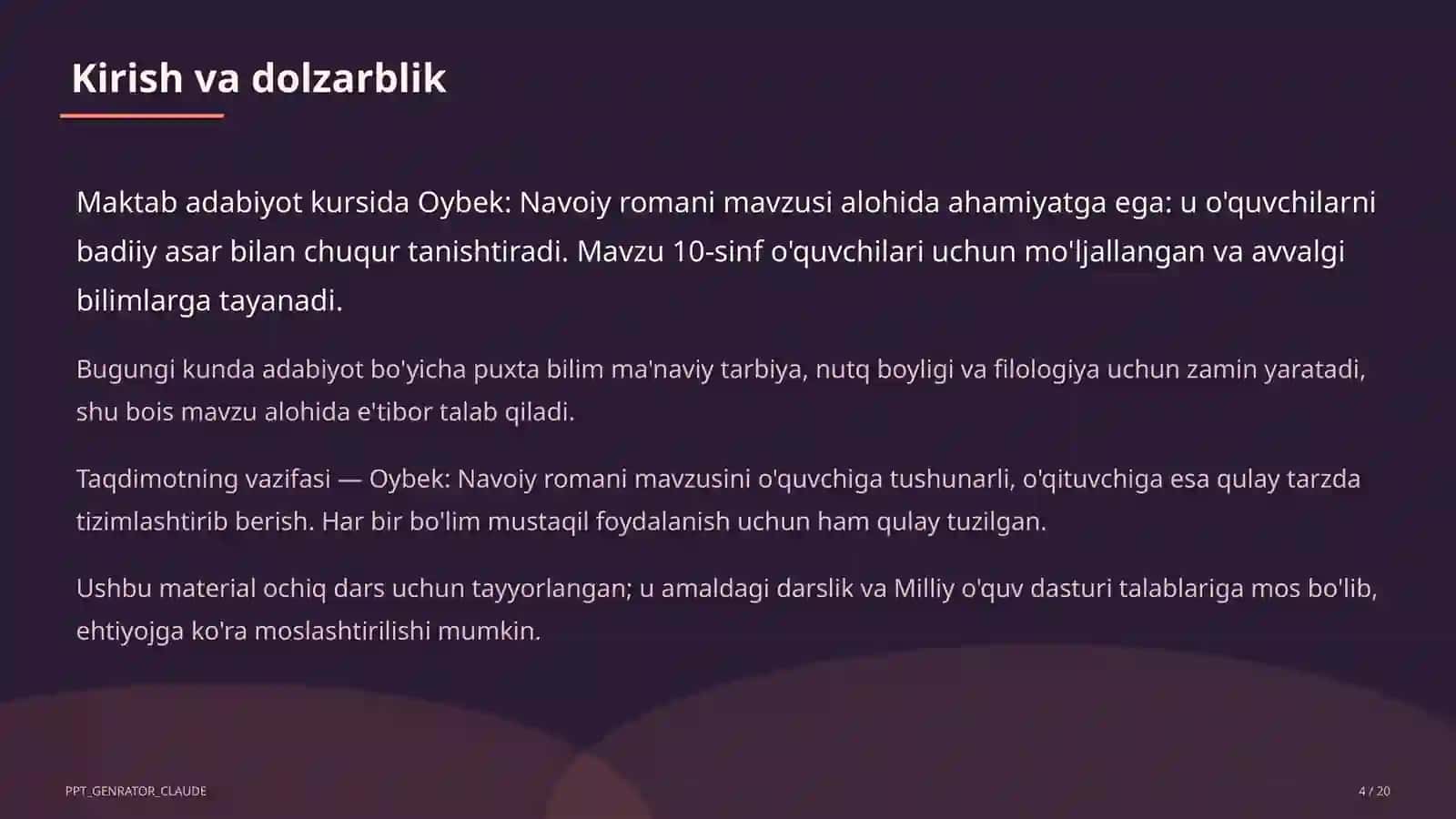 Oybek: Navoiy romani (10-sinf) 4