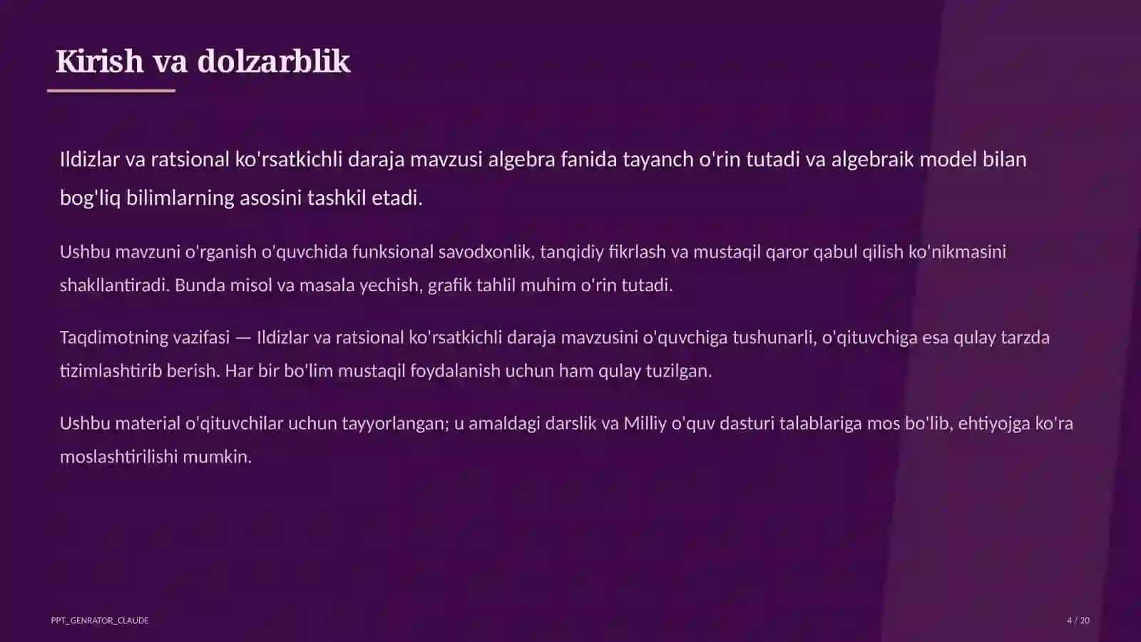 Ildizlar va ratsional ko'rsatkichli daraja (10-sinf) 4