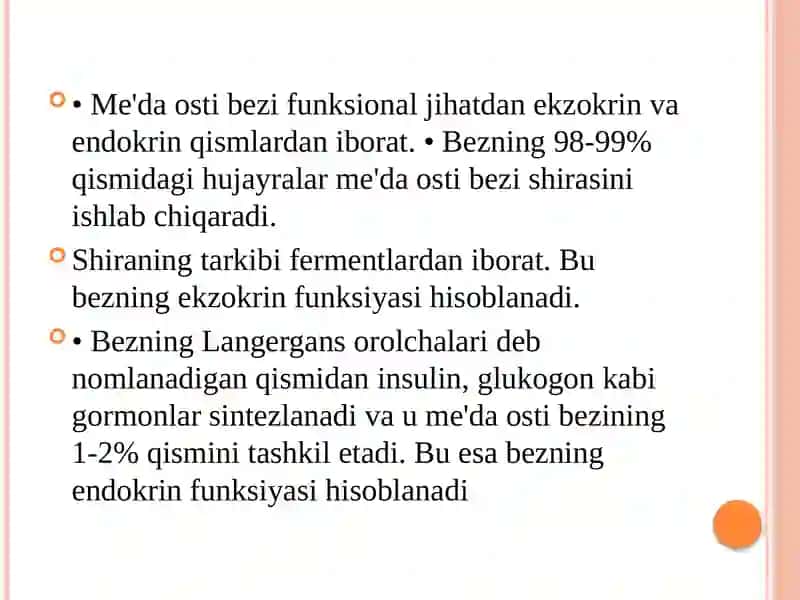 JIGARNING HAZM JARAYONIDAGI RO’LI.O’T- SAFRO AJRALISHI VA O’TNING XOSSALARI. ME’DA OSTI BEZI FIZIOLOGIYASI.PANKREATIK SEKRETSIYA 4