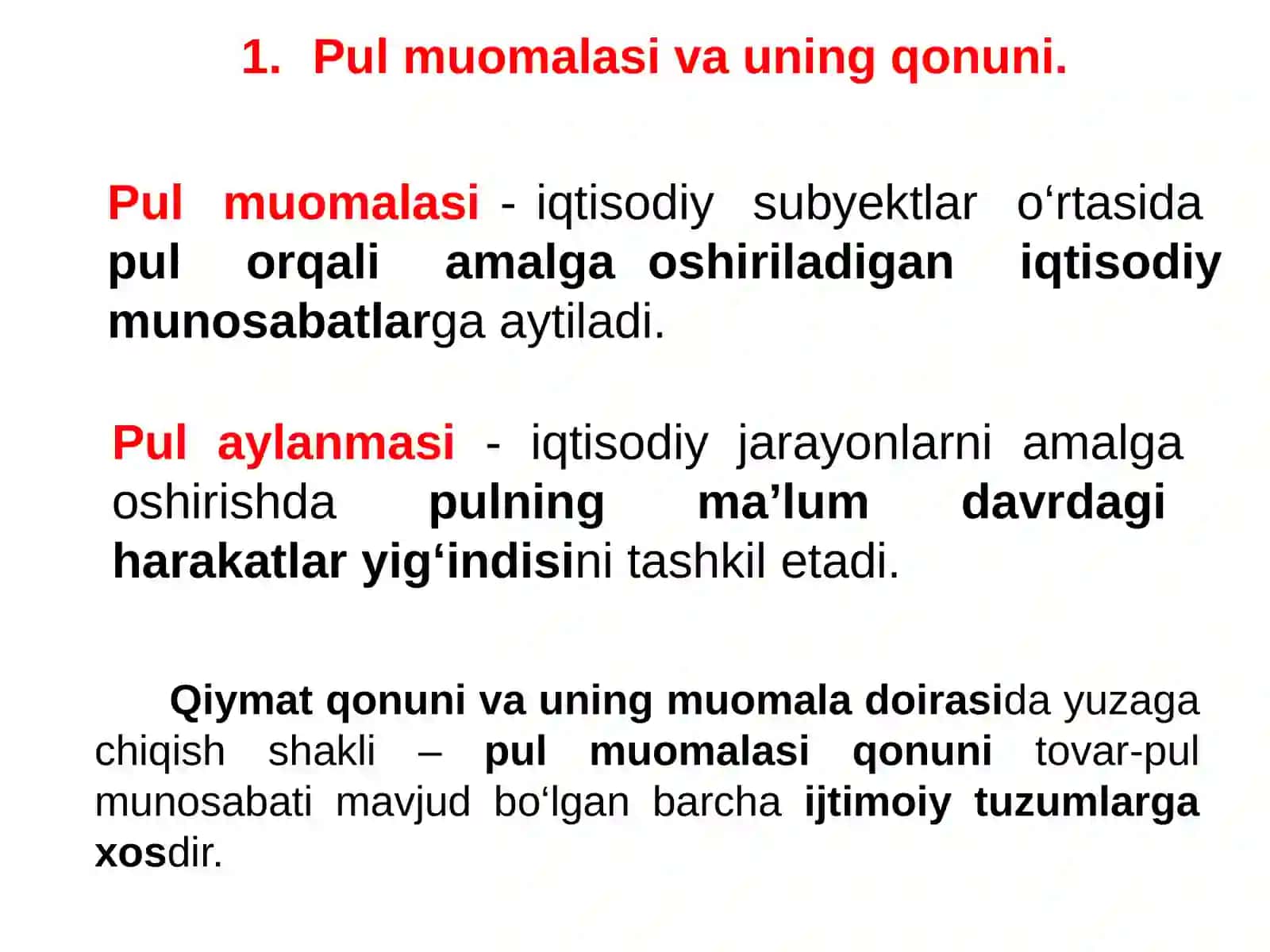 Pul muomalasini tashkil qilish va pul massasi 4
