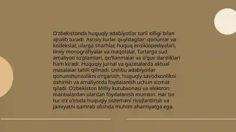 Oʻzbekistondagi huquqiy bibliografiya:Tarix va rivojlanish, hozirgi tendentsiyalar va muammolar. 4