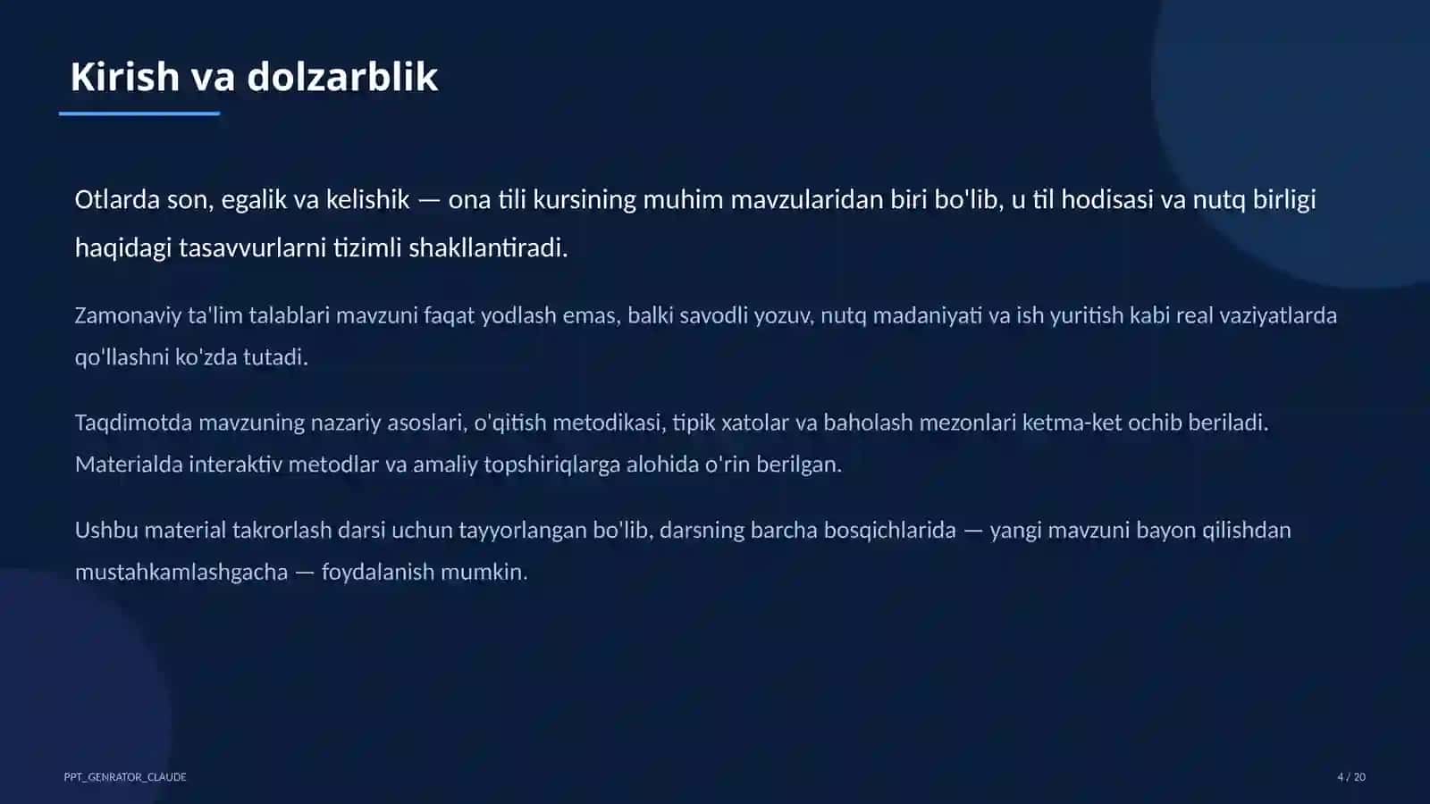 Otlarda son, egalik va kelishik (6-sinf) 4