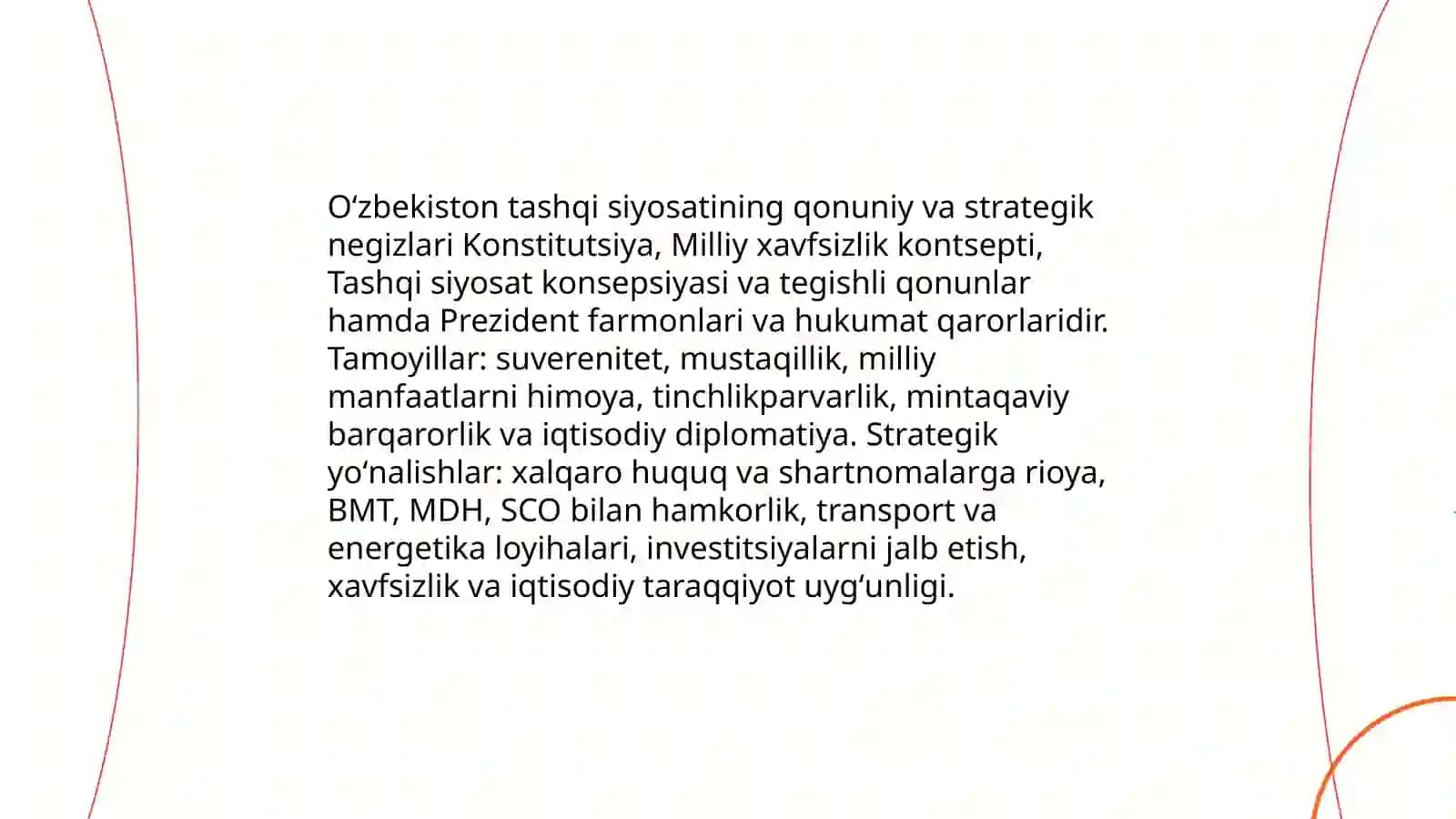O'zbekiston Respublikasi tashqi siyosati prinsiplari va ularning mazmun mohiyati 4