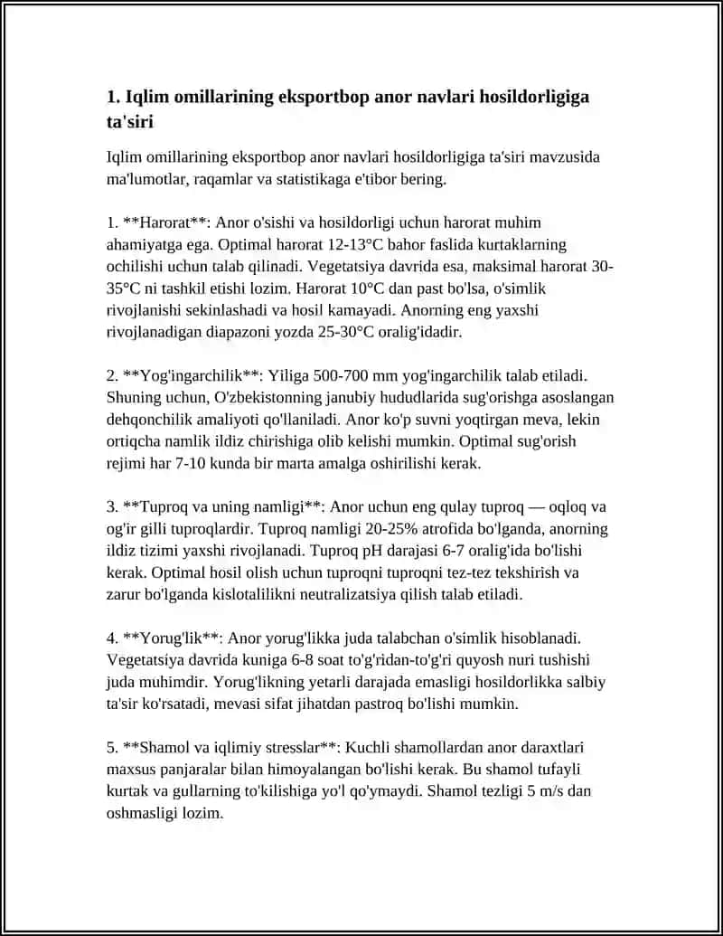 ANORNING EKSPORTBOP NAVLARINI HOSILDORLIGINI IQLIM SHAROITLARIGA BOGʻLIQLIGI 4