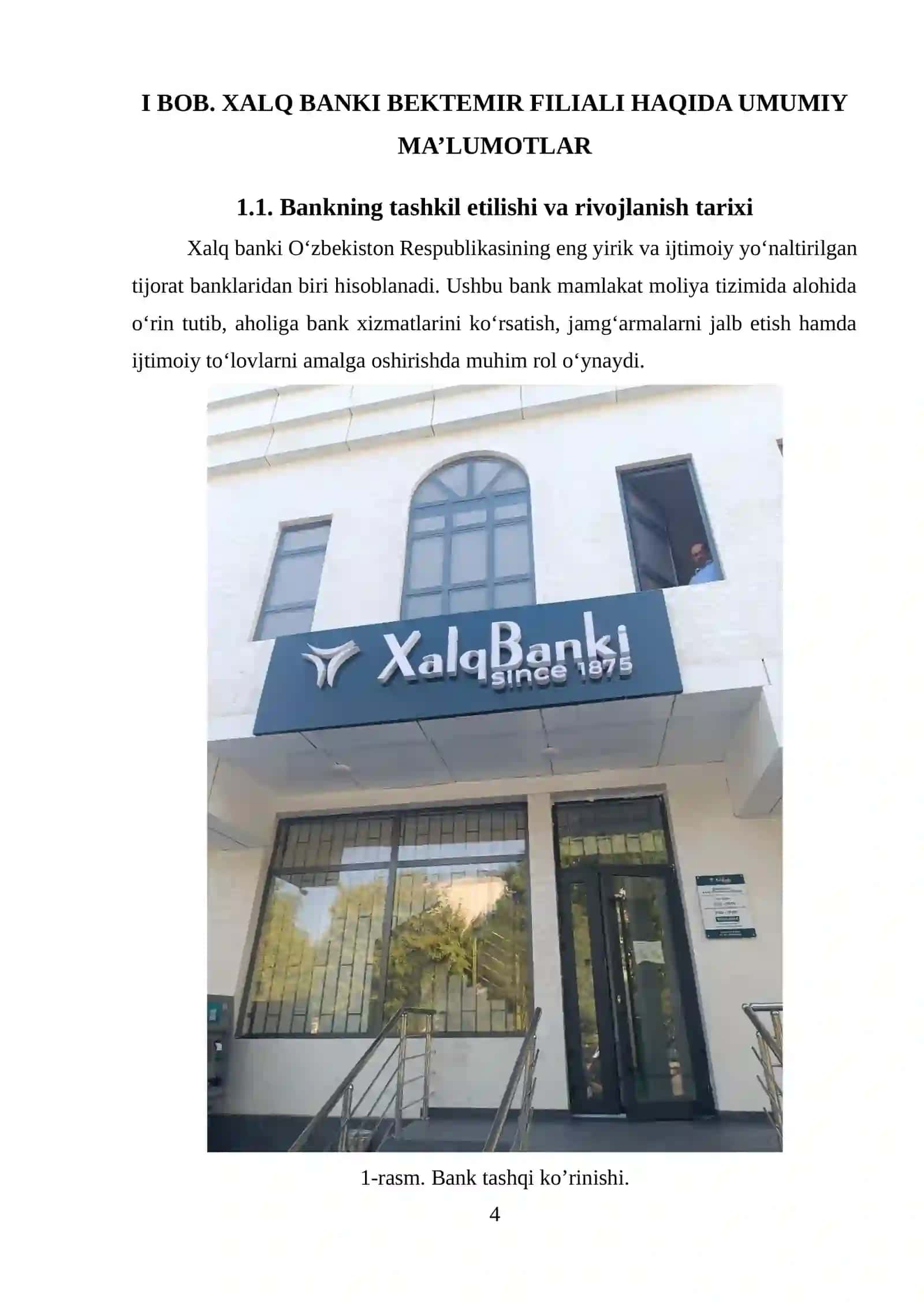 XALQ BANKI BEKTEMIR FILIALINING IQTISODIY KO‘RSATKICHLARI VA MOLIYAVIY FAOLIYATI 4