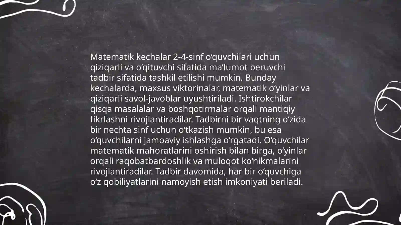 Boshlang’ich sinflarda matematikadan sinfdan tashqari ishlarni tashkil qilish turlar (4-sinf misolida) 4