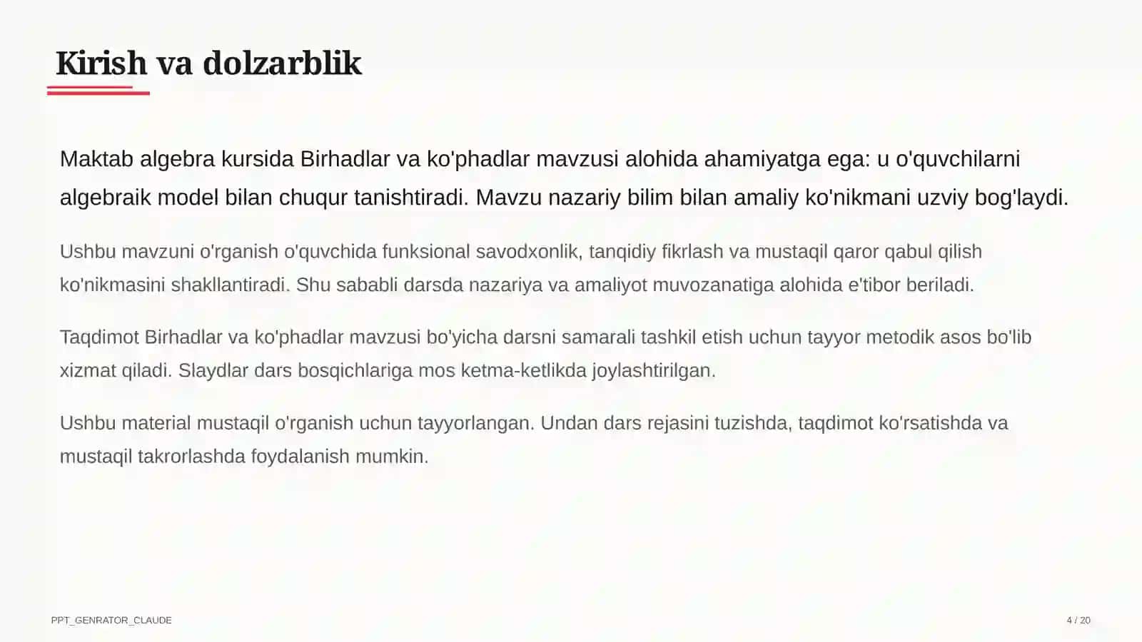 Birhadlar va ko'phadlar (7-sinf) 4