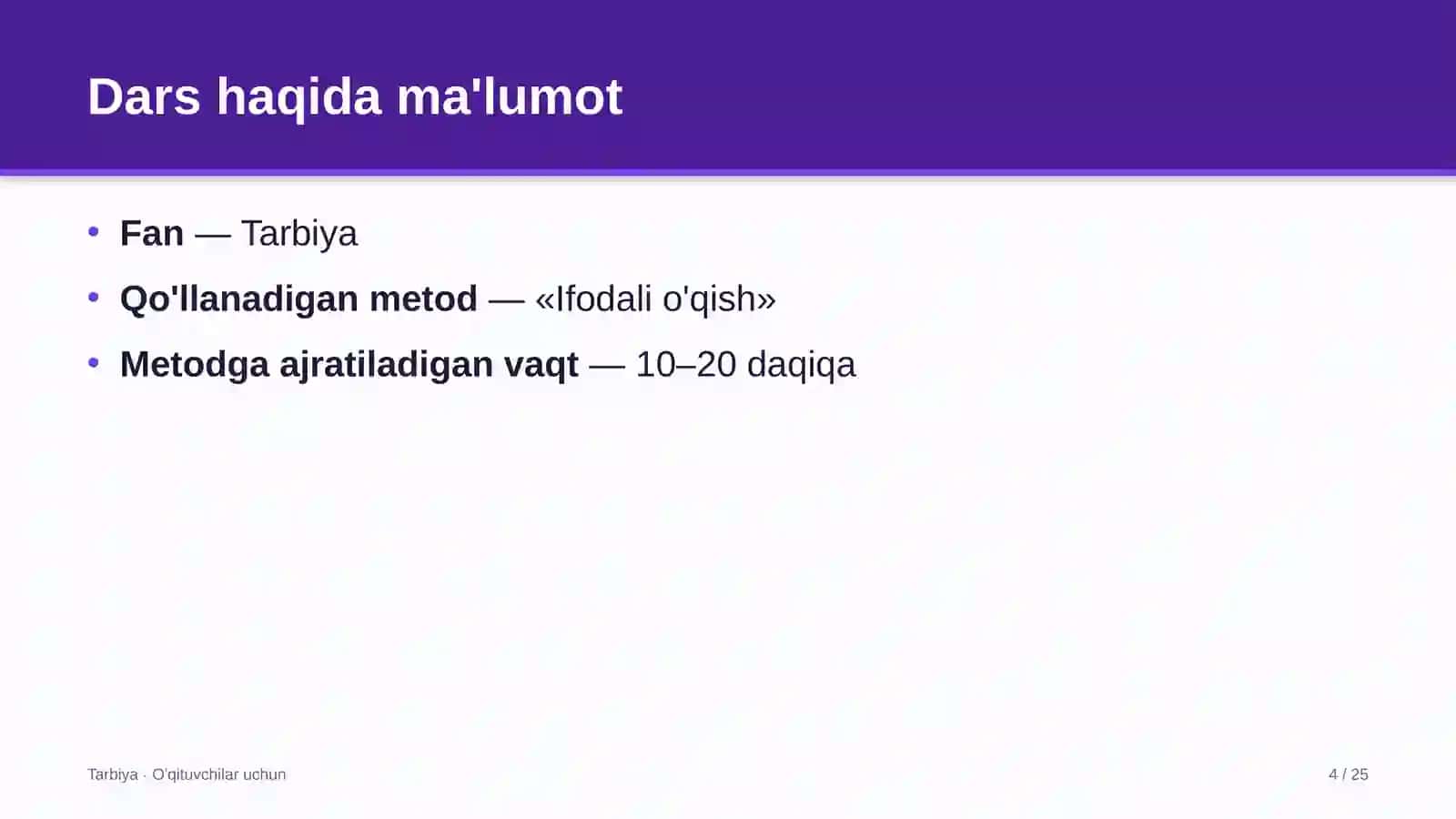 tarbiya darslarida ifodali o'qish metodidan foydalanish 4504 4