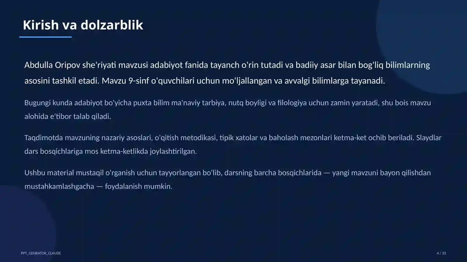 Abdulla Oripov she'riyati (9-sinf) 4
